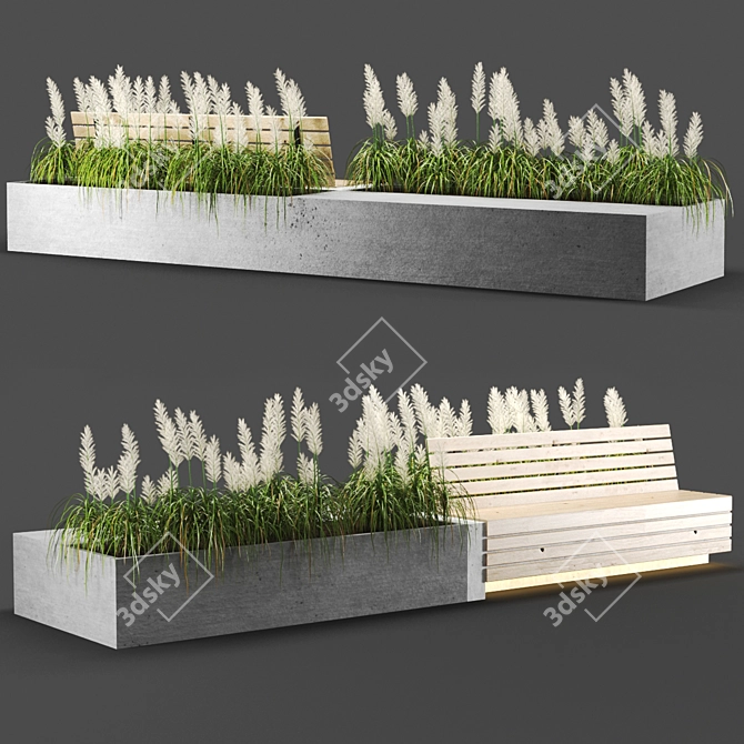 Sleek Steel Bench 3D model image 1