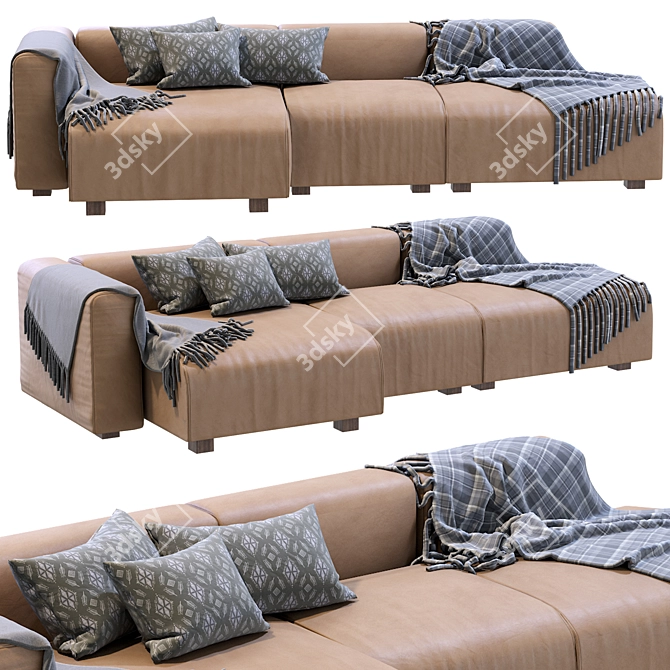 Luxurious Mags 3 Seater Leather Sofa 3D model image 1