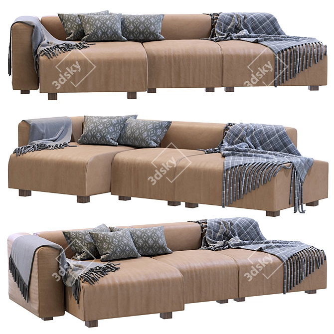 Luxurious Mags 3 Seater Leather Sofa 3D model image 4