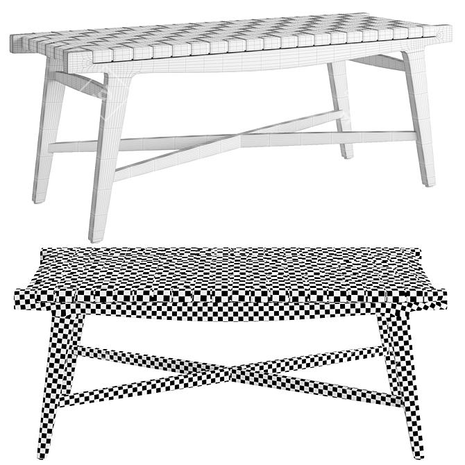 Elegant White Leather Dining Bench 3D model image 2