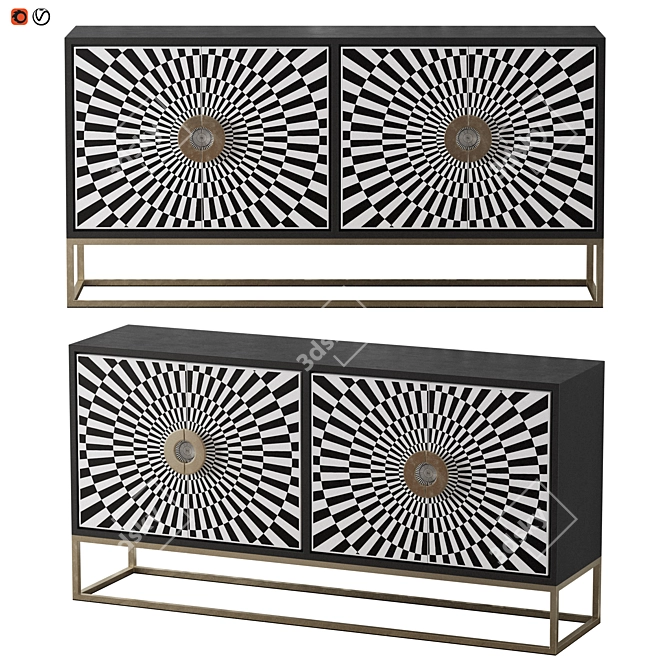 Modern Rustic Iron Sideboard in Black/Gold - 160cm 3D model image 1