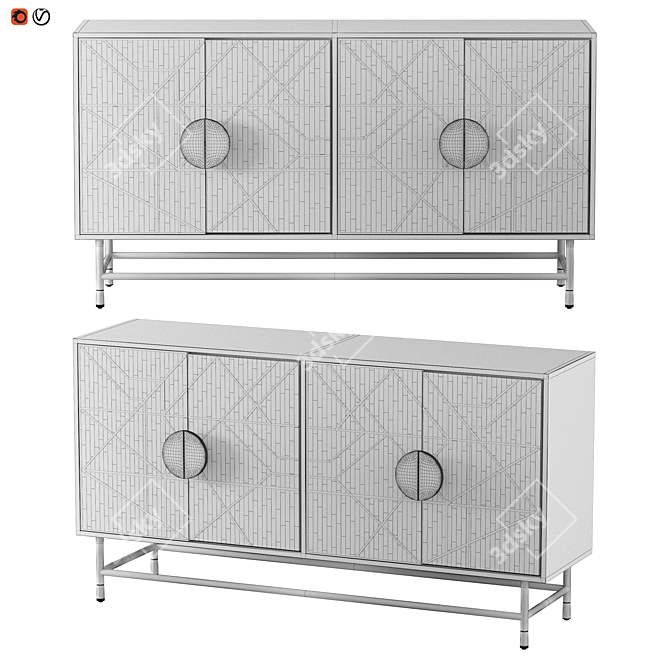 Contemporary White/Black Sideboard with Detachable Design 3D model image 2