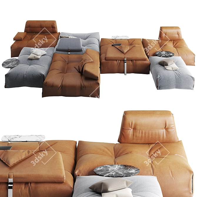 Modular Tab Sofa with Adjustable Seats, Backs, Armrests, and Tables 3D model image 1