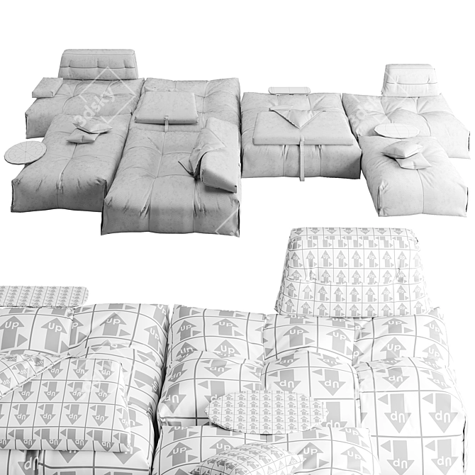 Modular Tab Sofa with Adjustable Seats, Backs, Armrests, and Tables 3D model image 2