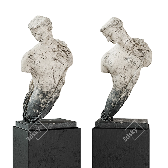 Marble Greek Woman Torso Pedestal 3D model image 1