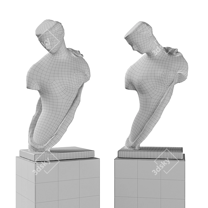 Marble Greek Woman Torso Pedestal 3D model image 5