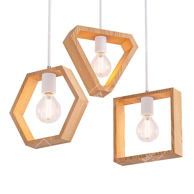 Modern Geometric Hanging Wood Lights 3D model image 1