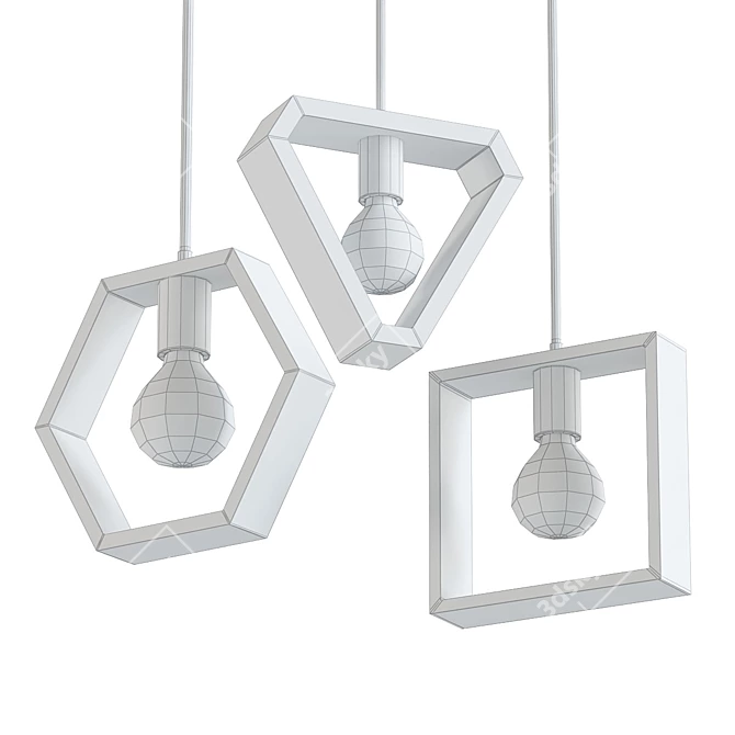 Modern Geometric Hanging Wood Lights 3D model image 2