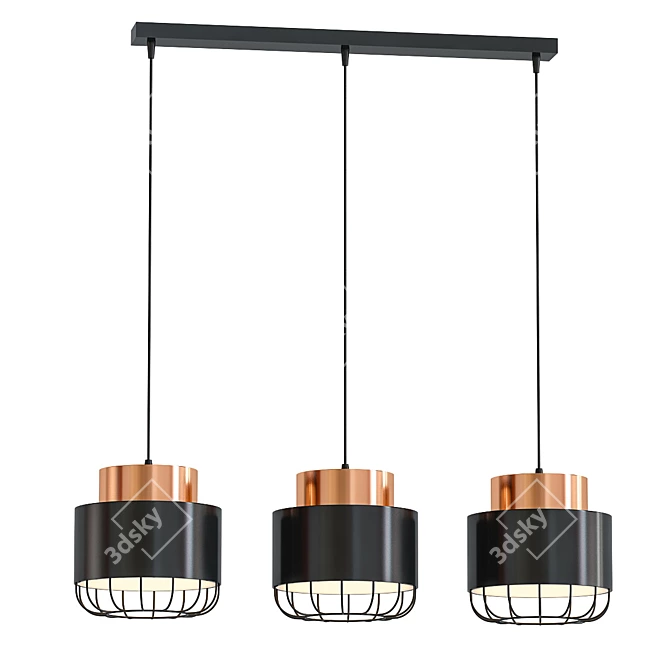 Industrial Pendant Lamp with Three Bulbs 3D model image 1