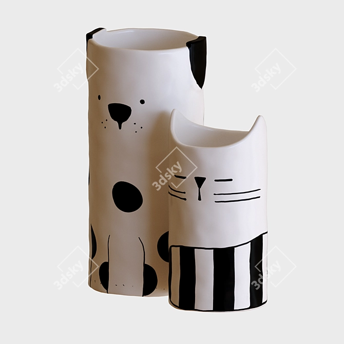 Elegant Off-White Vase Set 3D model image 4