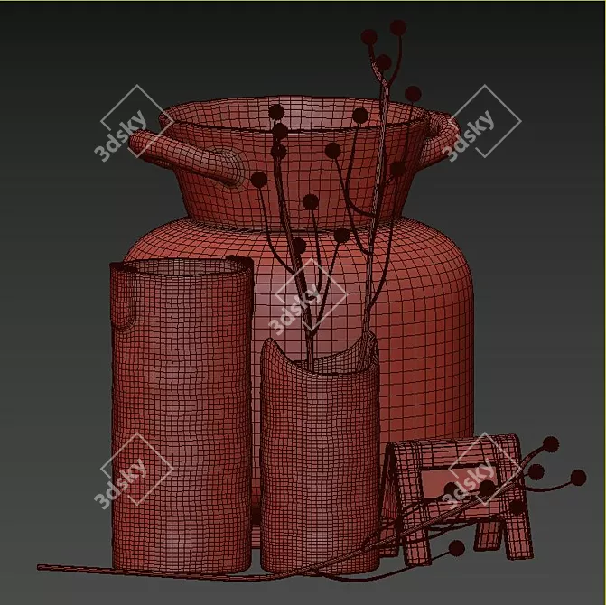 Elegant Off-White Vase Set 3D model image 6