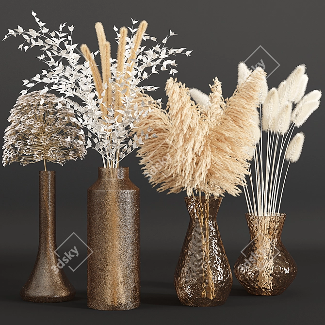 Elegant Dried Pampas Bouquet 3D model image 1