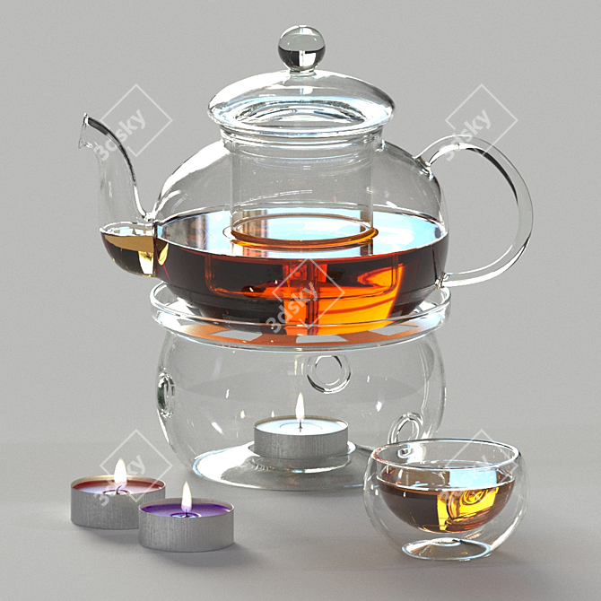 Elegant Porcelain Tea Set 3D model image 1