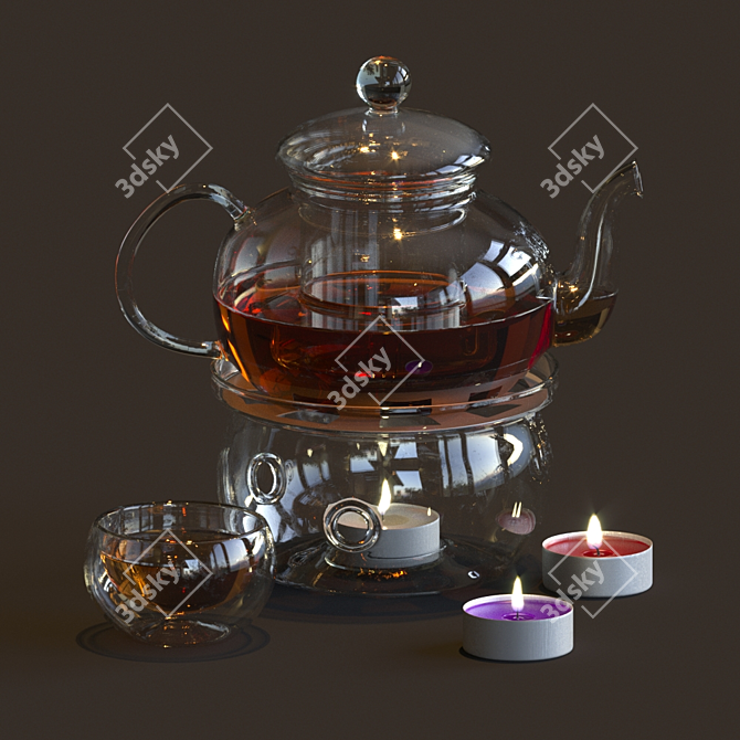 Elegant Porcelain Tea Set 3D model image 3