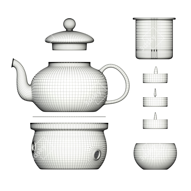 Elegant Porcelain Tea Set 3D model image 4
