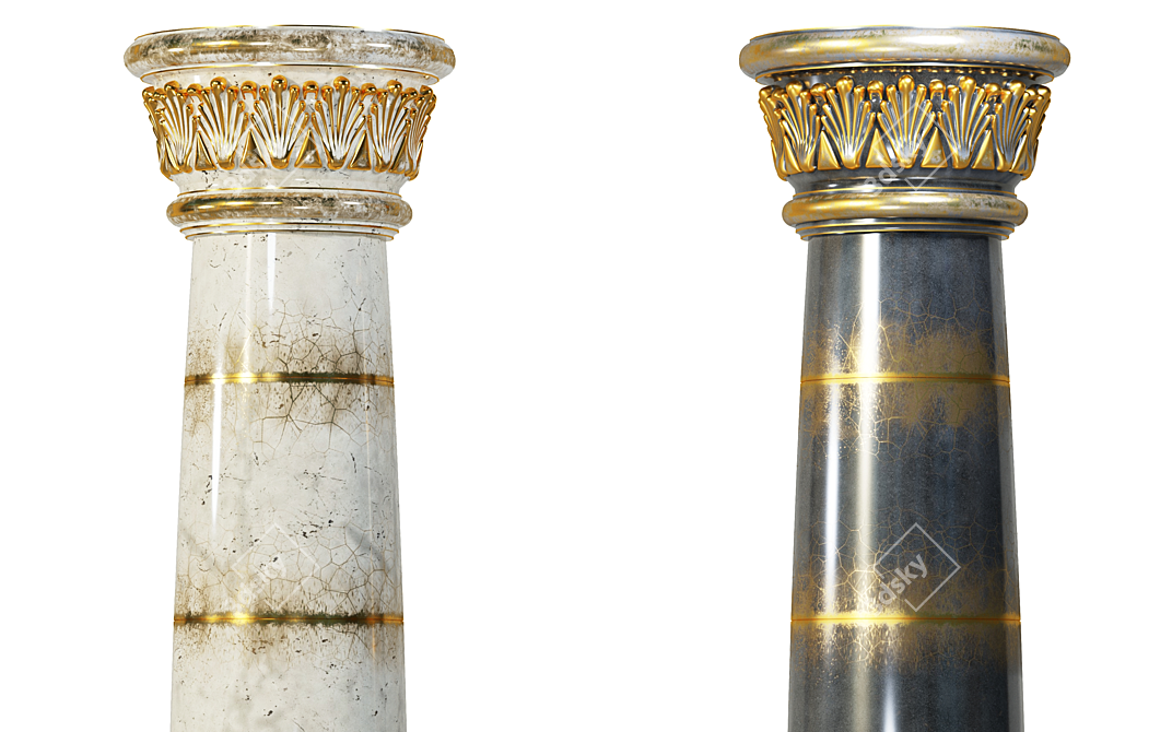 Elegant Classic Column: Black & Gold | White & Gold 3D model image 3