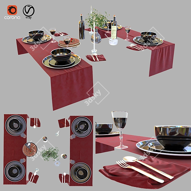 Sleek Dining Table Set 01 3D model image 6