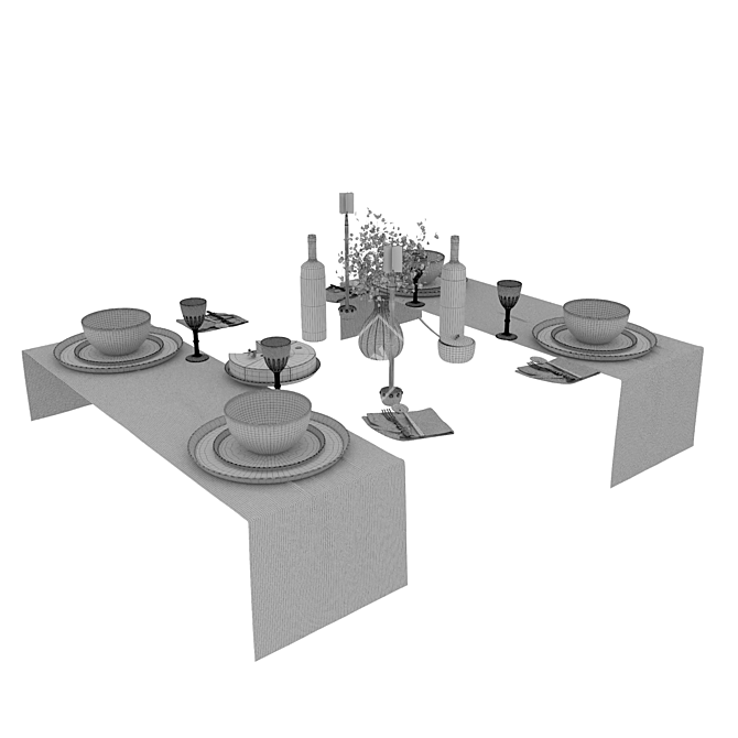 Sleek Dining Table Set 01 3D model image 11
