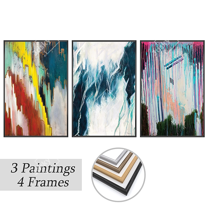 Elegant Frames Set with 3 Wall Paintings 3D model image 1