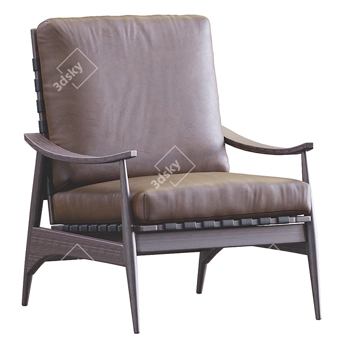 Mid Century Leather Wood Lounge Chair 3D model image 1