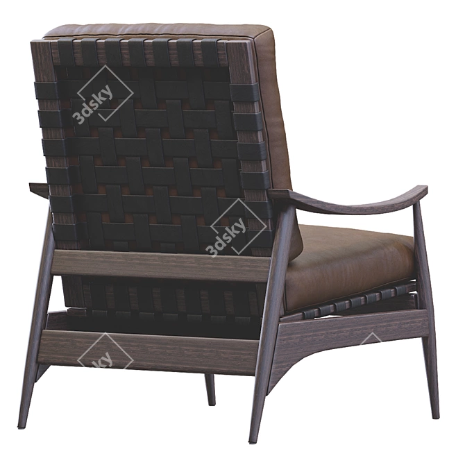 Mid Century Leather Wood Lounge Chair 3D model image 2