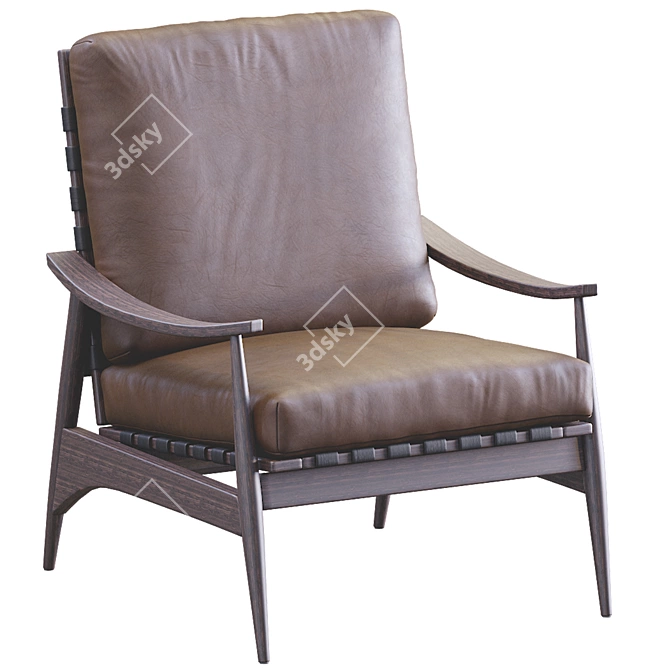 Mid Century Leather Wood Lounge Chair 3D model image 4