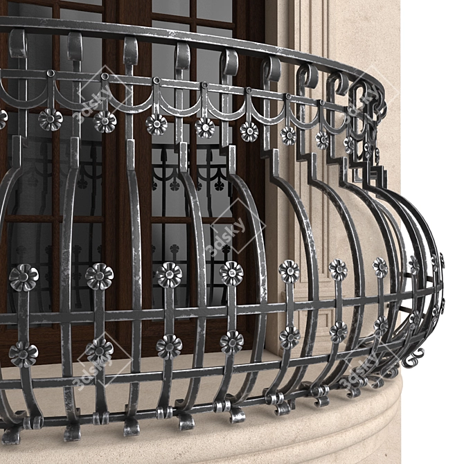 Elegant Iron Balconies 3D model image 5
