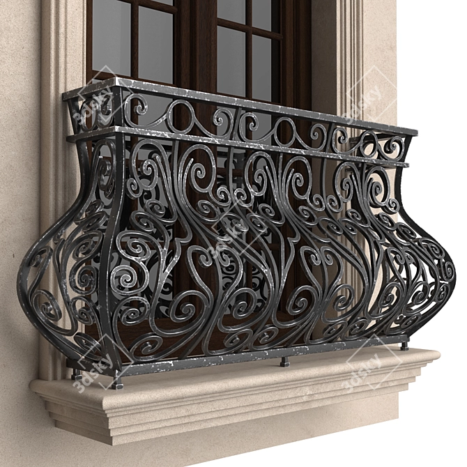 Elegant Stucco Balcony Set 3D model image 3