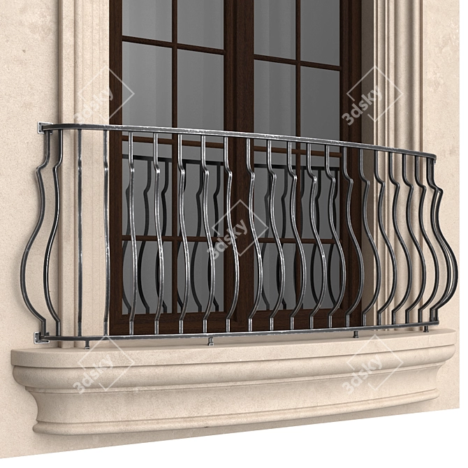 Elegant Stucco Balcony Set 3D model image 4