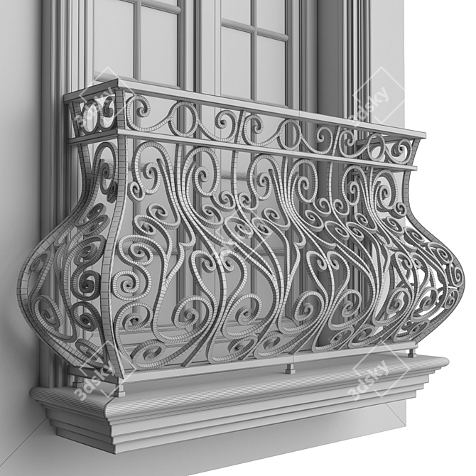 Elegant Stucco Balcony Set 3D model image 6