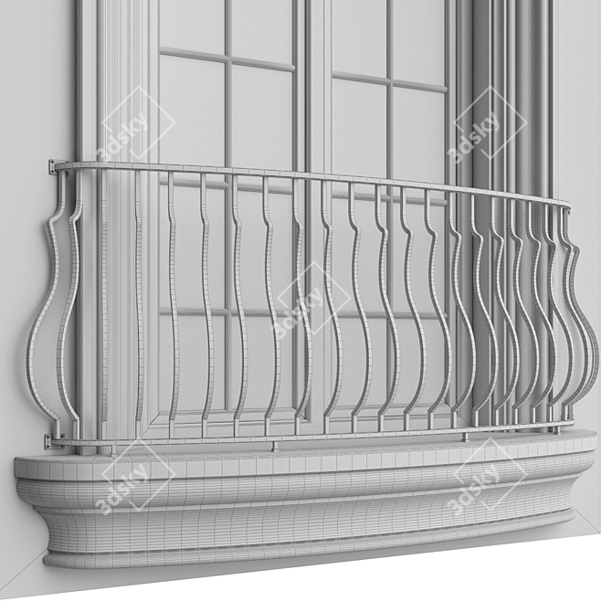 Elegant Stucco Balcony Set 3D model image 7