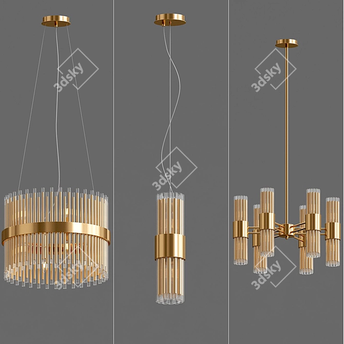 Luxurious Art-Deco Suspended Chandelier 3D model image 2