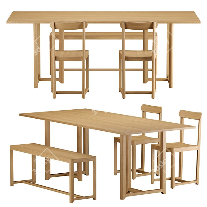Sleek Seleri Furniture Set: Chair, Bench, and Table 3D model image 3