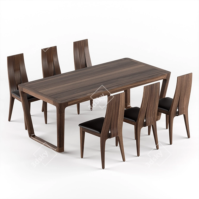  Vietnamese Walnut Dining Set 3D model image 1