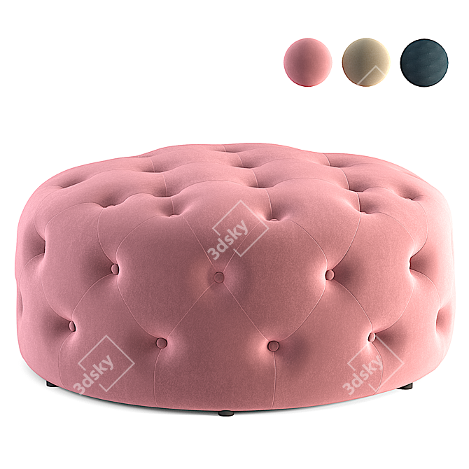 Blush Pink Velvet Hampton Pouffe 3D model image 1