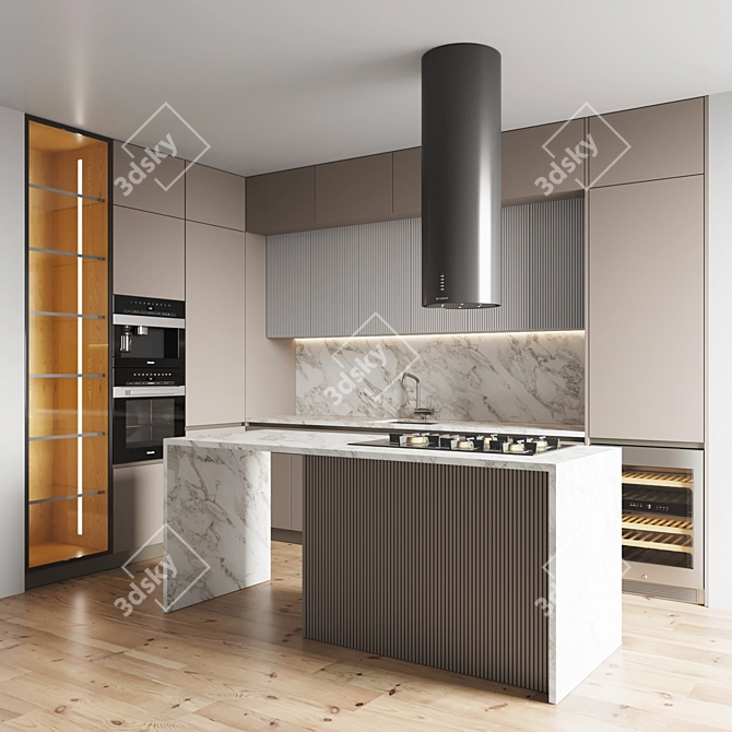 Modern Kitchen Set: Gas Hob, Oven, Coffee Machine, Wine Fridge, Sink, Hood 3D model image 1