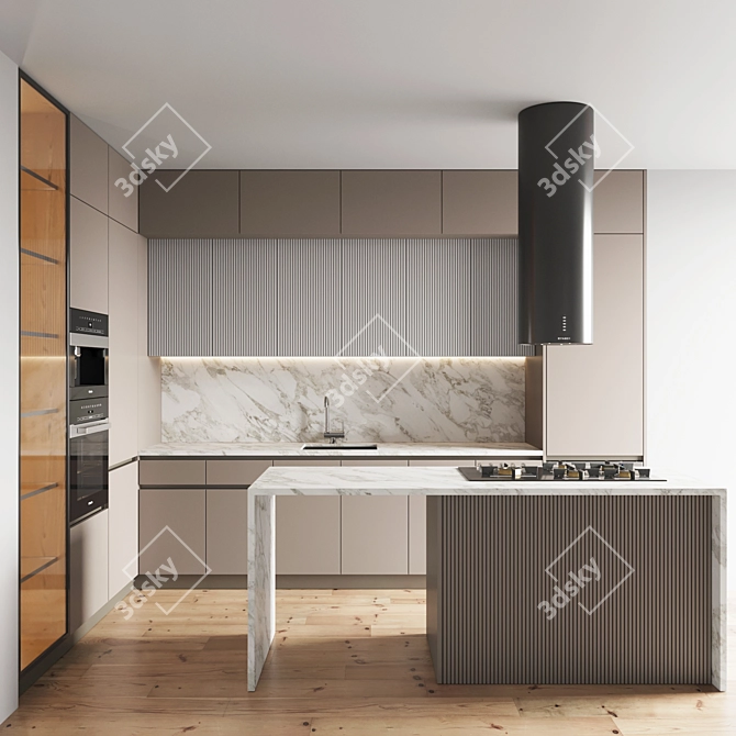 Modern Kitchen Set: Gas Hob, Oven, Coffee Machine, Wine Fridge, Sink, Hood 3D model image 2