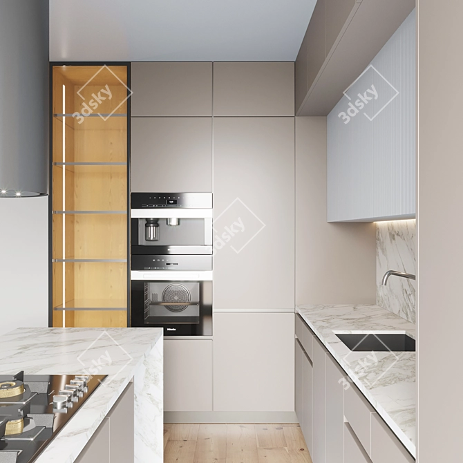 Modern Kitchen Set: Gas Hob, Oven, Coffee Machine, Wine Fridge, Sink, Hood 3D model image 4