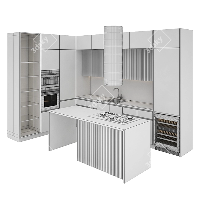 Modern Kitchen Set: Gas Hob, Oven, Coffee Machine, Wine Fridge, Sink, Hood 3D model image 6