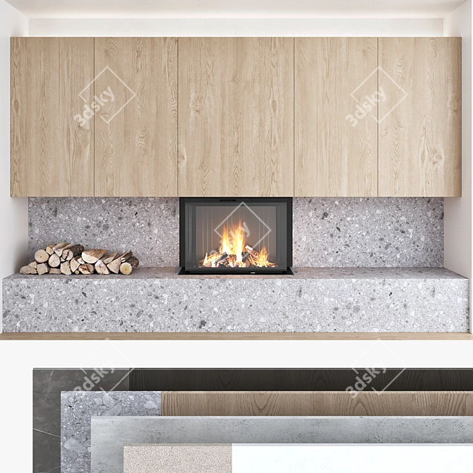 Modern Fireplace Wall Set 3D model image 6