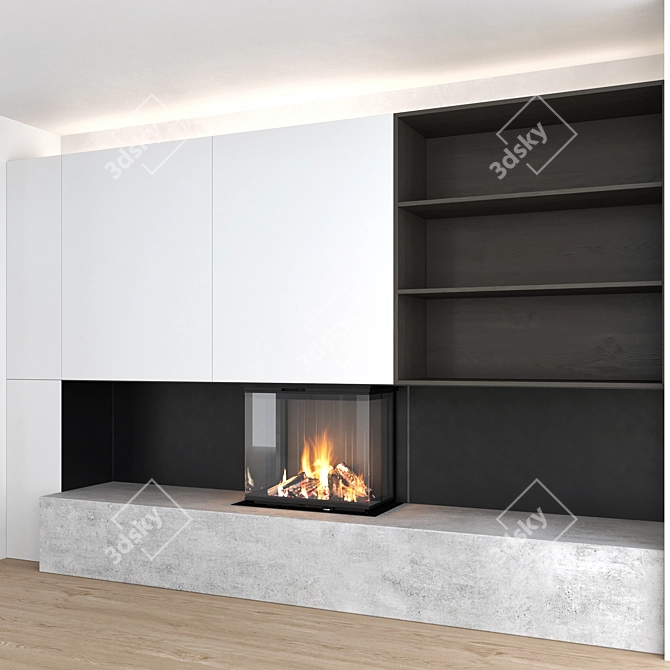 Modern Fireplace Wall Set 3D model image 1