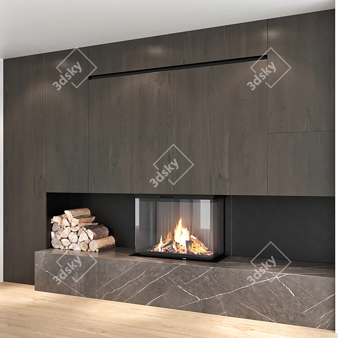 Modern Fireplace Wall Set 3D model image 2