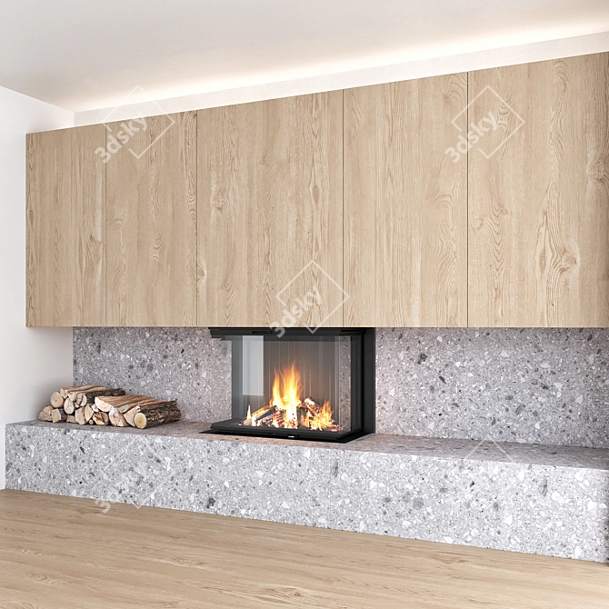 Modern Fireplace Wall Set 3D model image 3