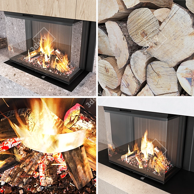 Modern Fireplace Wall Set 3D model image 4