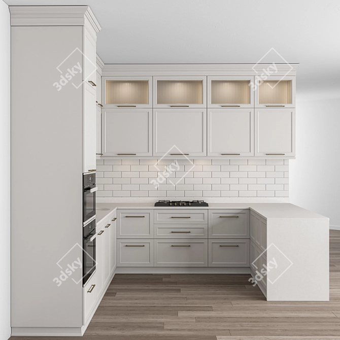 Modern White Kitchen Set 3D model image 1