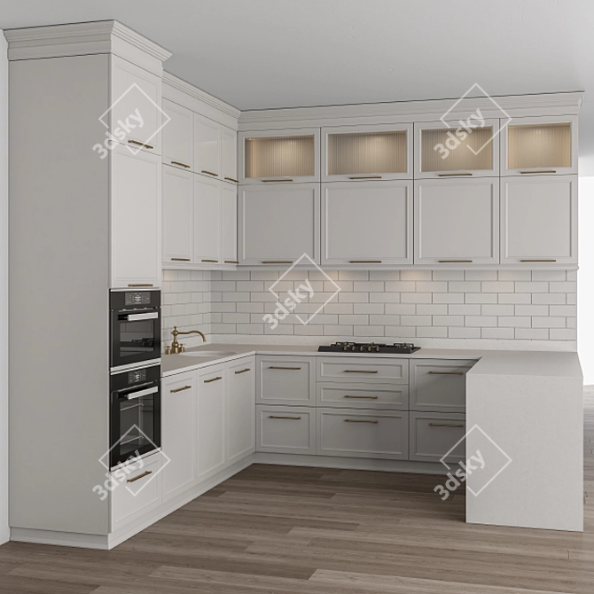 Modern White Kitchen Set 3D model image 2