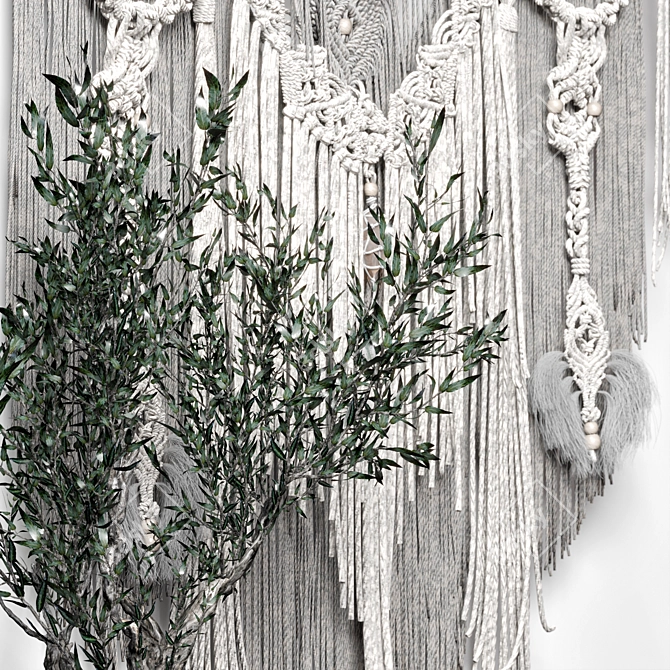 Boho Macrame Decor Set with Hanging Panno & Tree 3D model image 5