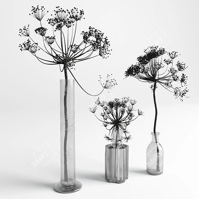 Elegant Dry Hogweed Bouquet 3D model image 6
