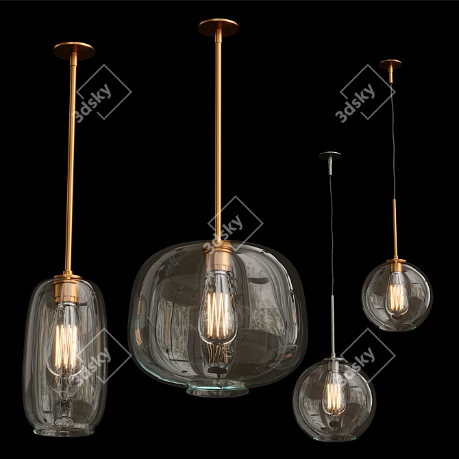 Sculptural Glass 3-Light Chandelier 3D model image 1