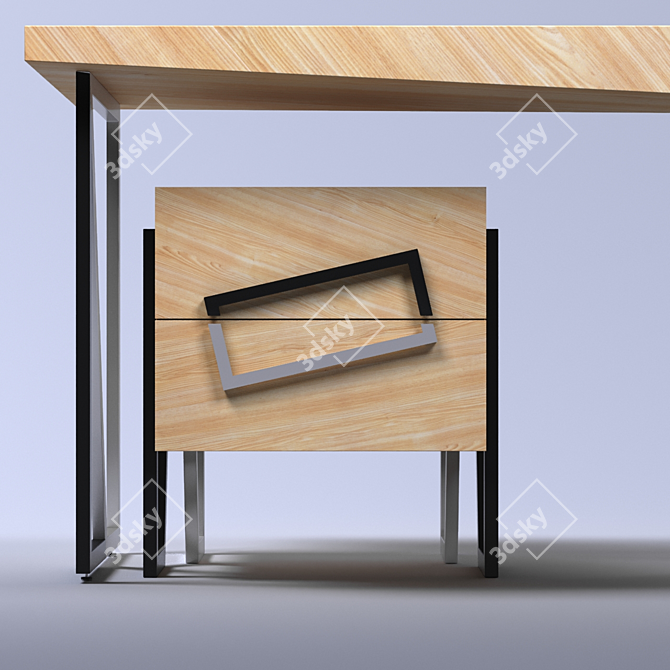 Oak Angle - Worktable with Cabinet 3D model image 1